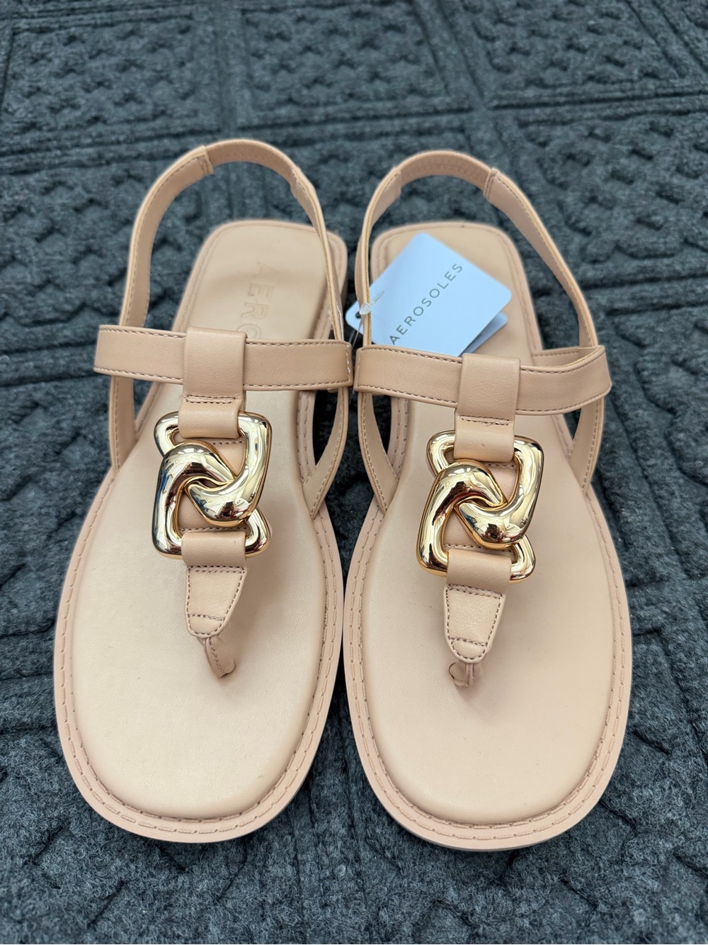 AEROSOLES Cipria Faux Leather Nude/Tan Chain-Detail Slingback Sandals 8M New
